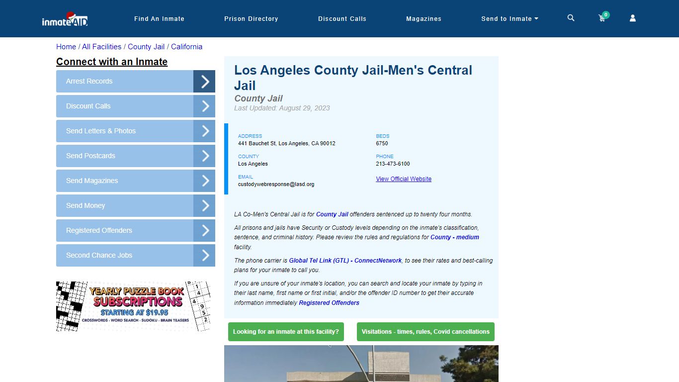 Los Angeles County Jail-Men's Central Jail - Inmate Locator - Los ...