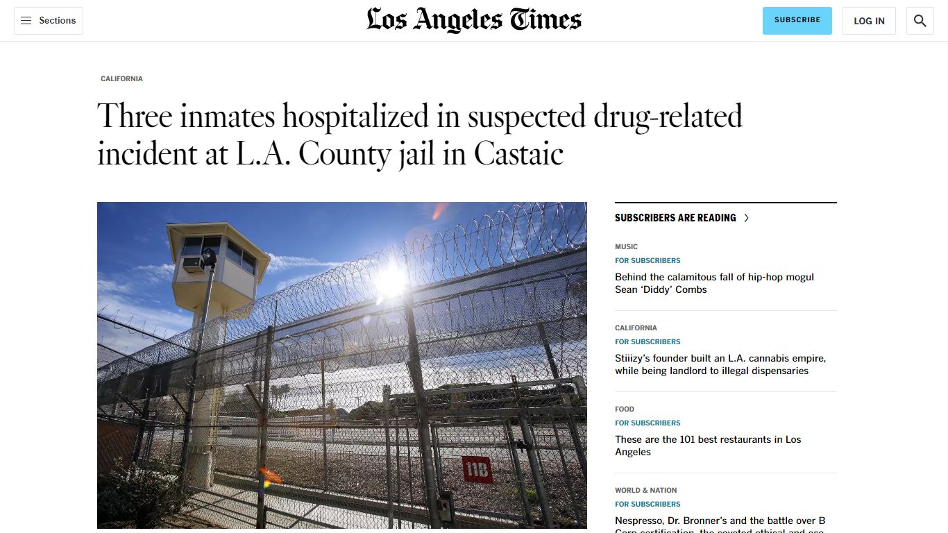 Three L.A. County jail inmates hospitalized in ... - Los Angeles Times